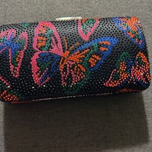 ANTONIO MELANI Black Multicolor Butterfly Clutch